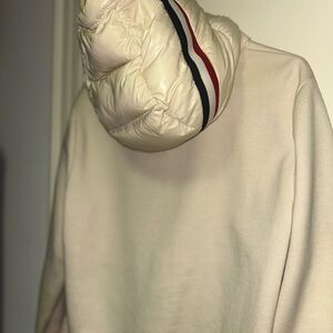Cream MONCLER Hoodie with Striped Hood